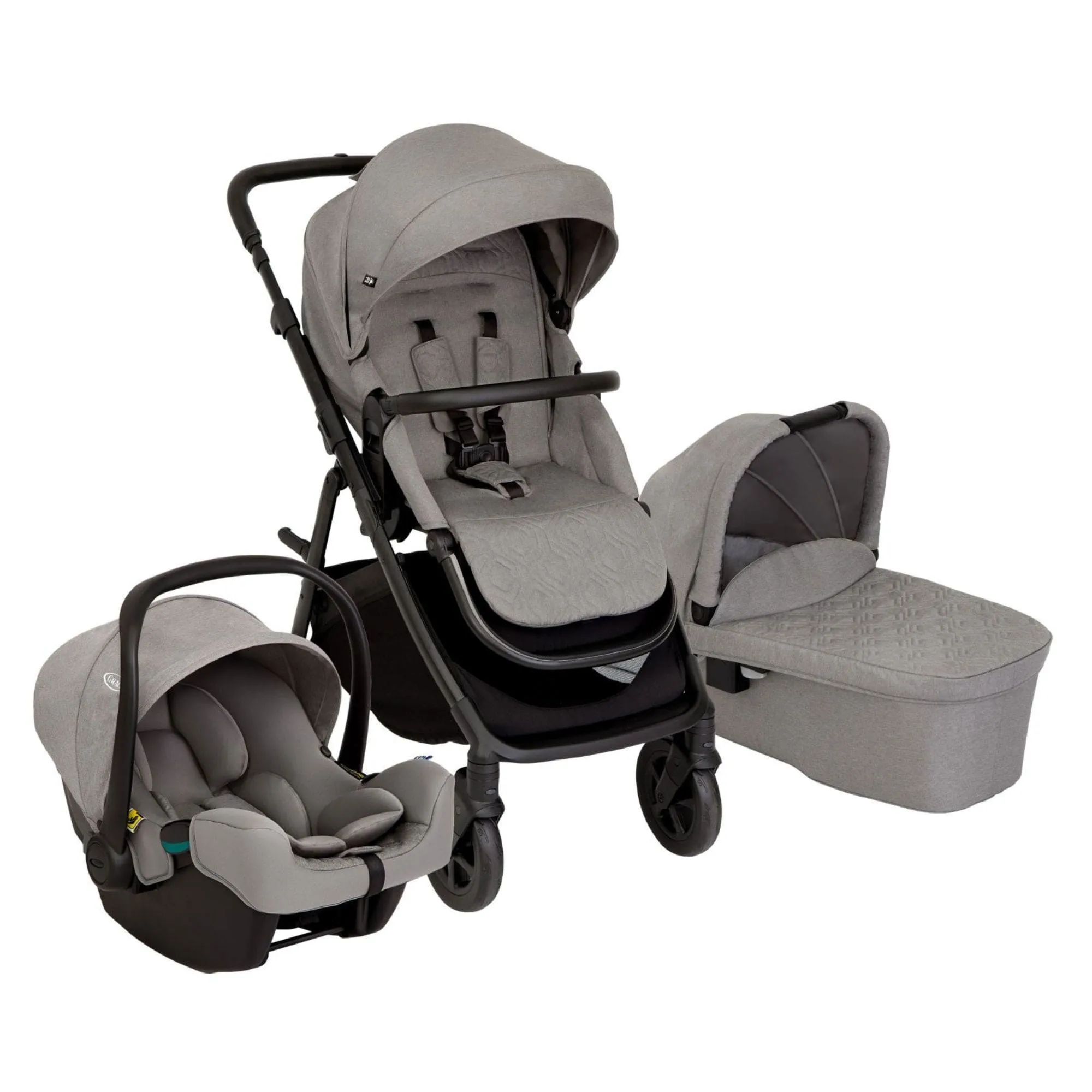Graco Near2Me DLX Trio inc. Pushchair, Carrycot and Snuglite - Ash