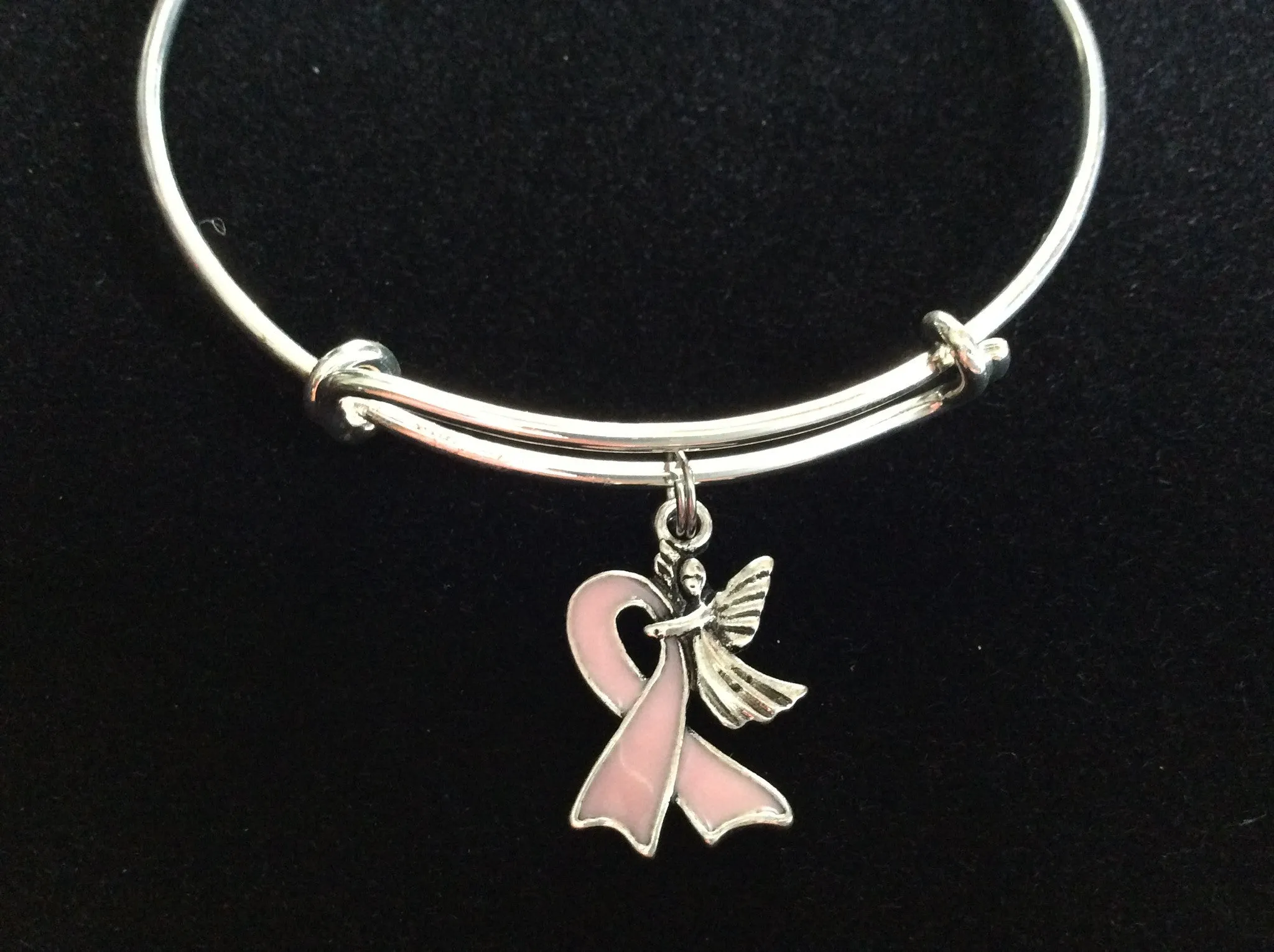 Guardian Angel Pink Awareness Ribbon Expandable Charm Bracelet Adjustable Bangle Meaningful Gift Breast Cancer (Other Awareness Ribbons Available)