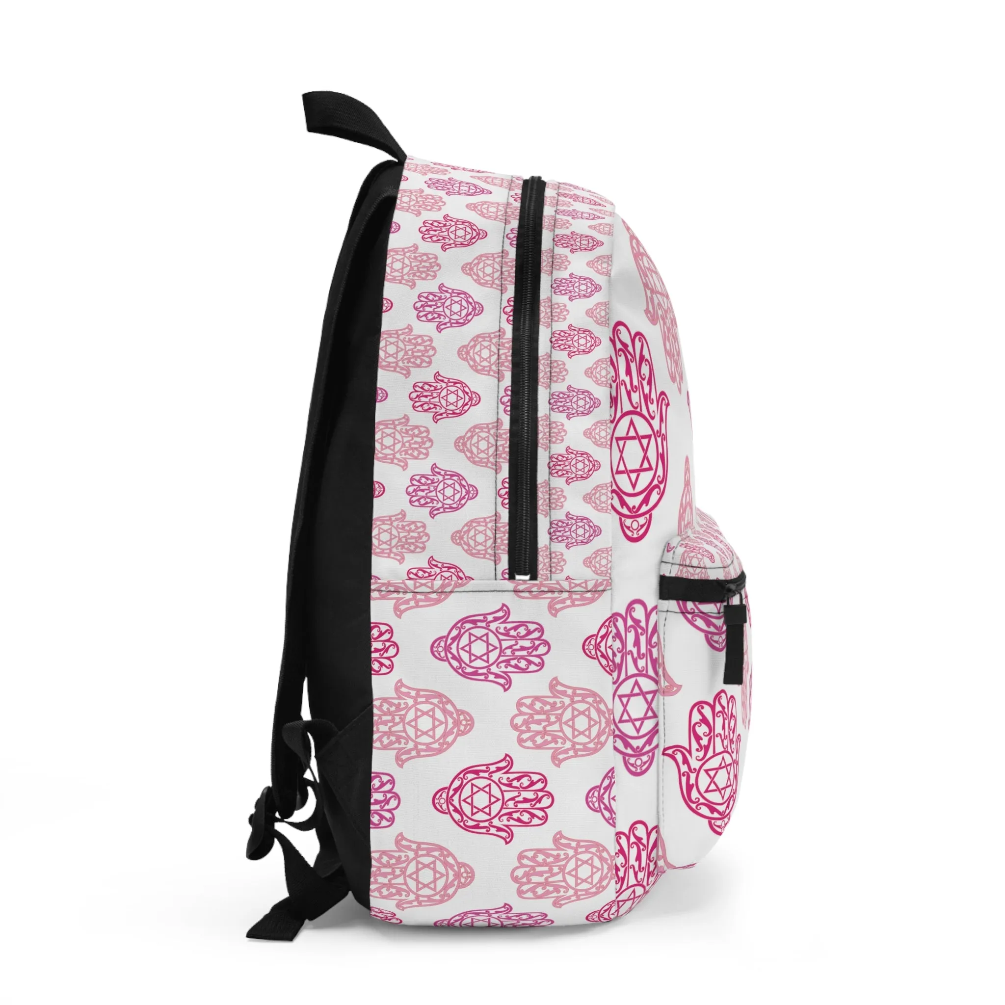 Hadar Pinks Hamsa Pattern on White Backpack