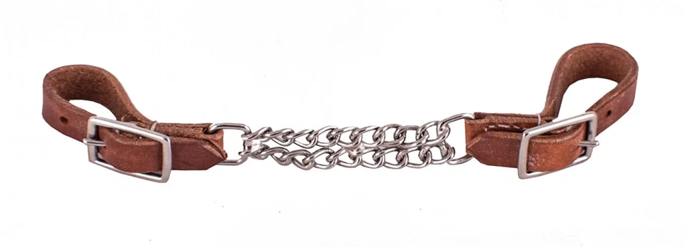 Harness leather adjustable curb chain with double chain.
