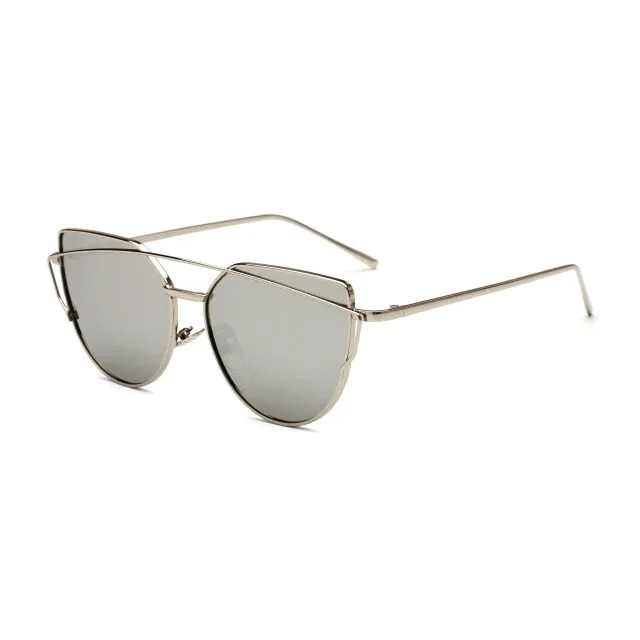 HJYBBSN Twin-Beams Cat Eye Sunglasses Women Luxury Brand Design Metal Gold Frame Retro Classic Sun Glasses Bright Colorful Lens