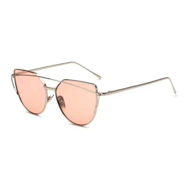 HJYBBSN Twin-Beams Cat Eye Sunglasses Women Luxury Brand Design Metal Gold Frame Retro Classic Sun Glasses Bright Colorful Lens