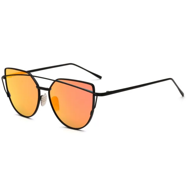 HJYBBSN Twin-Beams Cat Eye Sunglasses Women Luxury Brand Design Metal Gold Frame Retro Classic Sun Glasses Bright Colorful Lens