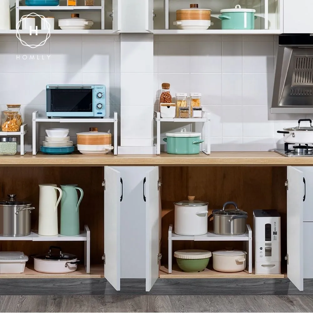 Homlly Expandable Countertop Cupboard Cabinet Stand Spice Rack Organizer Shelf