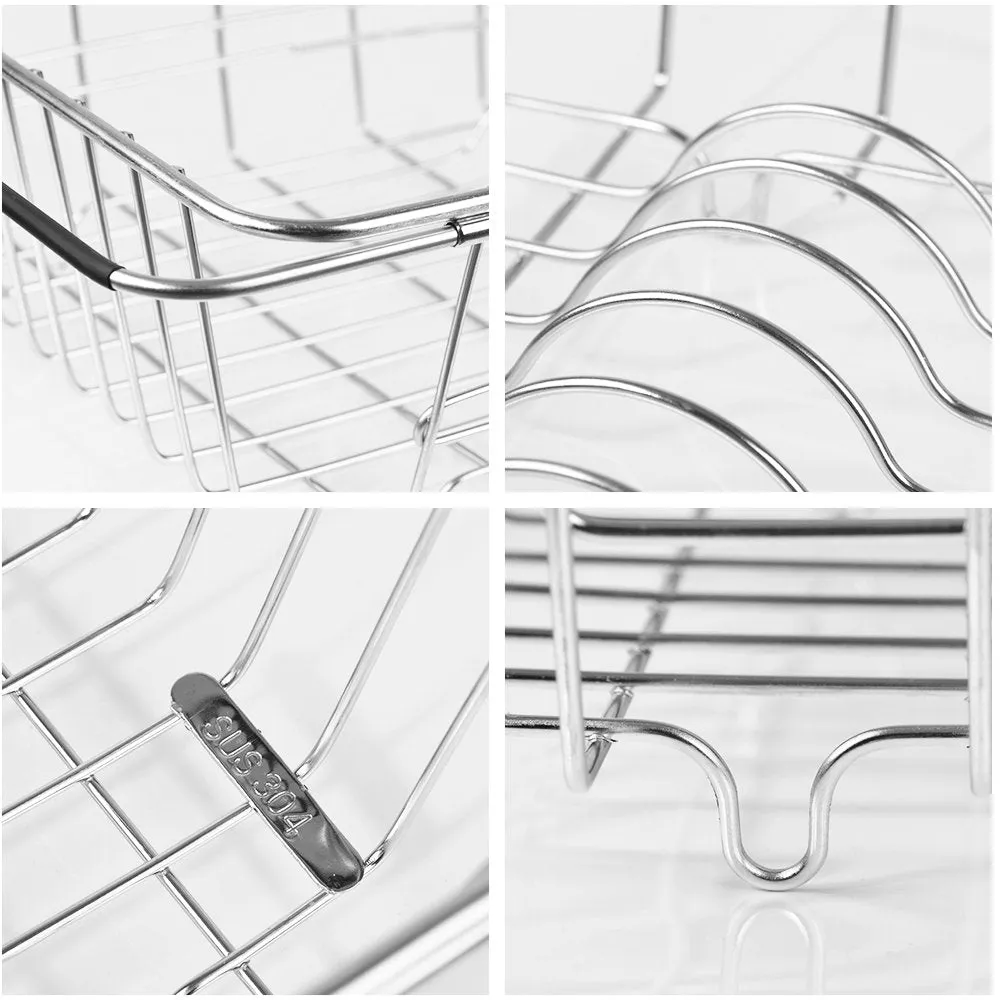 Homlly Expandable Stainless Steel Sink Dish Drainer