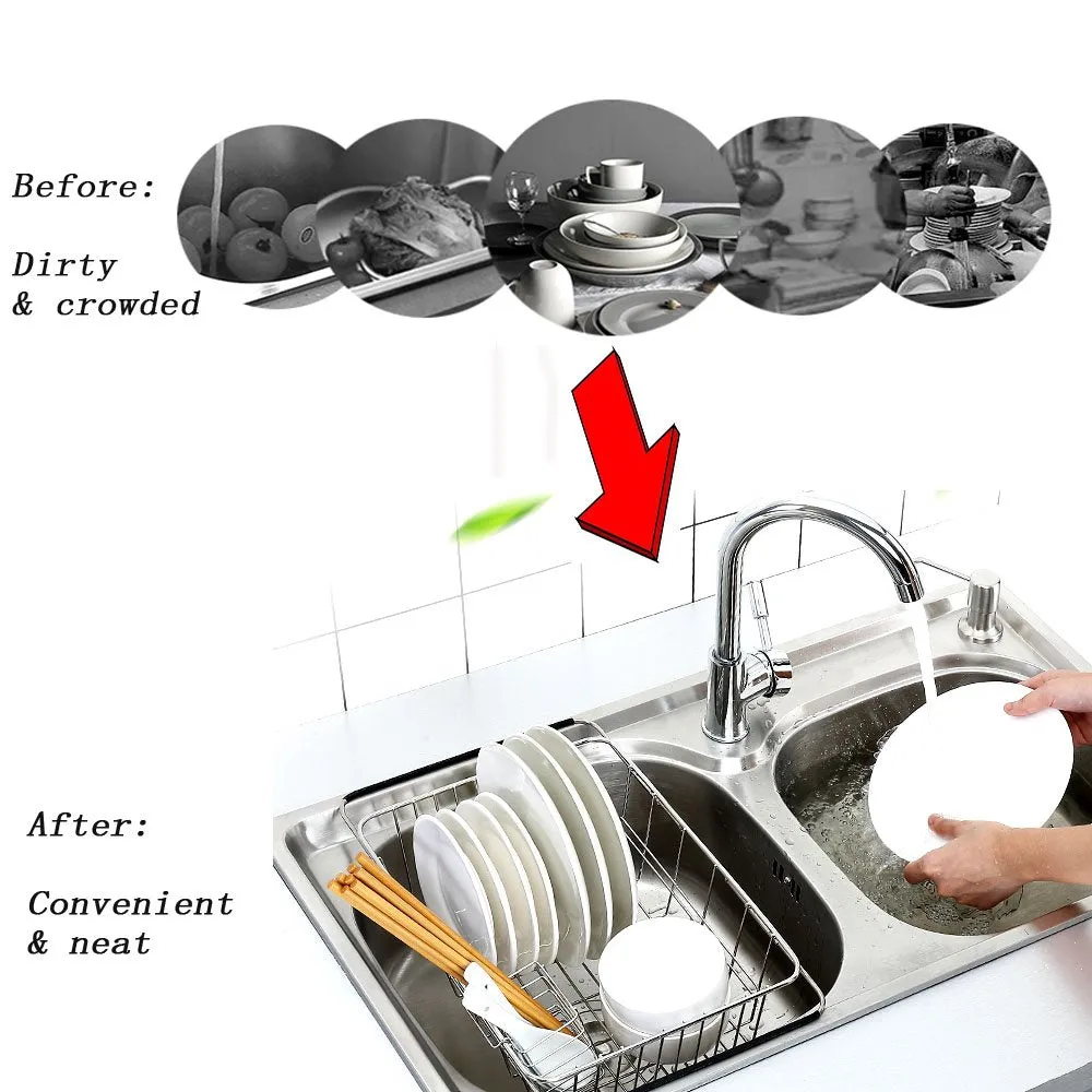 Homlly Expandable Stainless Steel Sink Dish Drainer