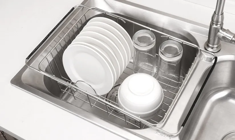 Homlly Expandable Stainless Steel Sink Dish Drainer