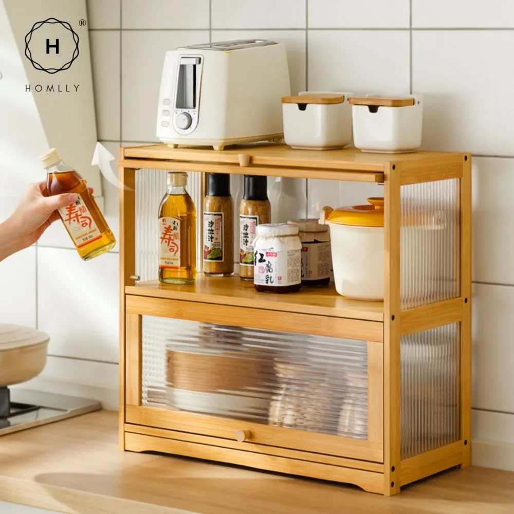 Homlly Kitchen Countertop Storage Mug Shelves Cupboard with Acrylic Door