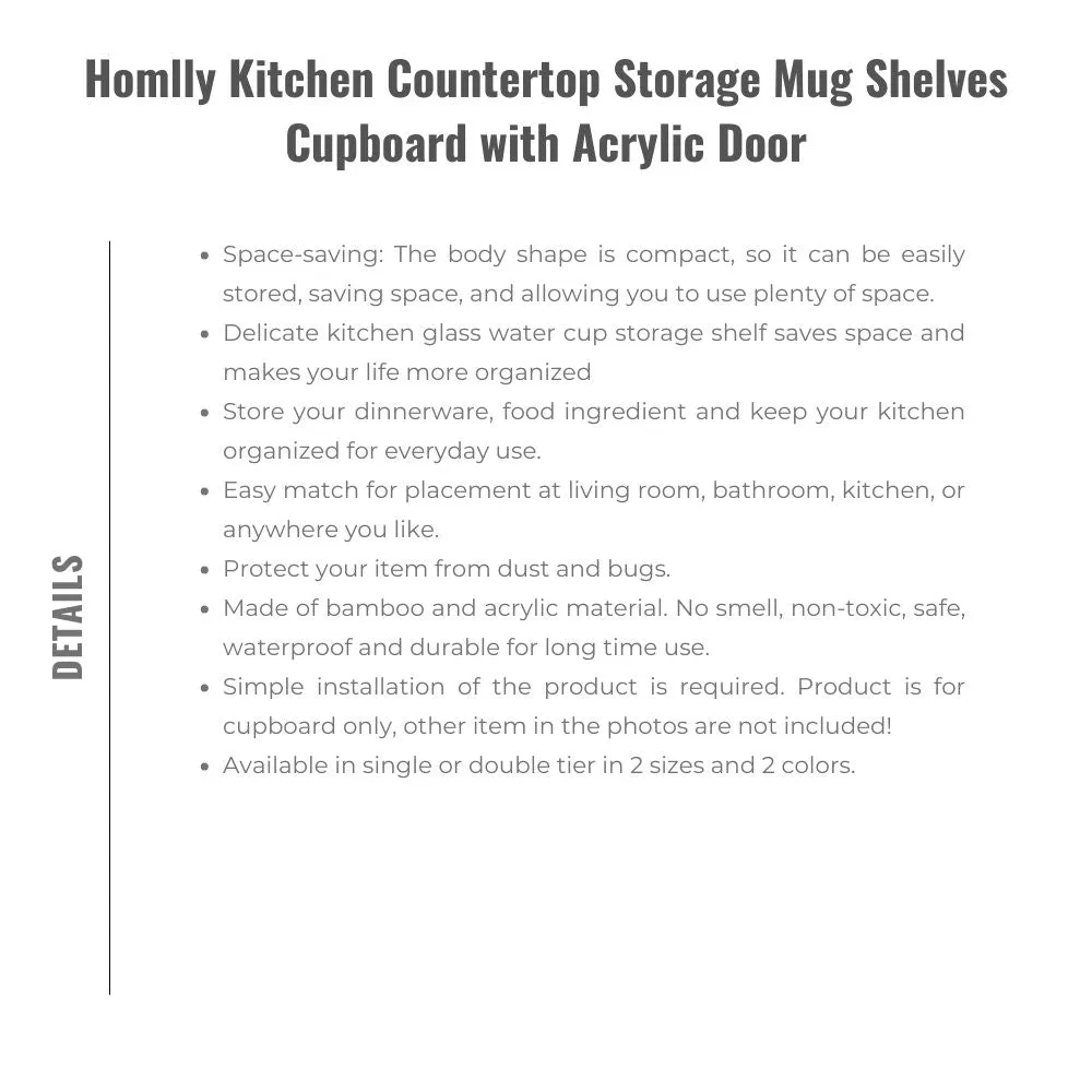 Homlly Kitchen Countertop Storage Mug Shelves Cupboard with Acrylic Door