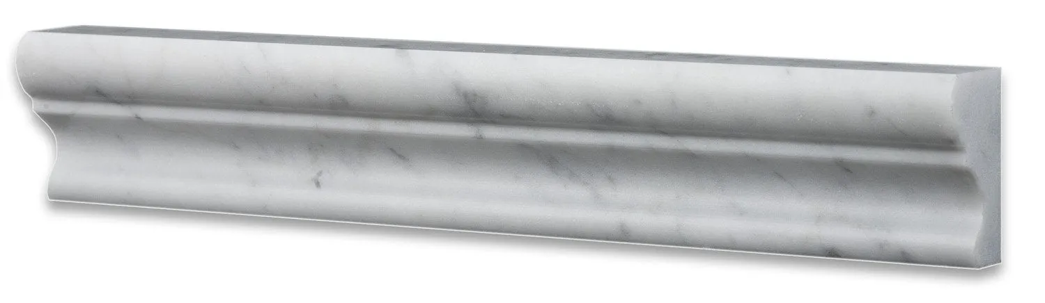 Italian Carrara White Marble Honed 2 X 12 Crown Mercer Molding Trim - Lot of 50 Pcs.