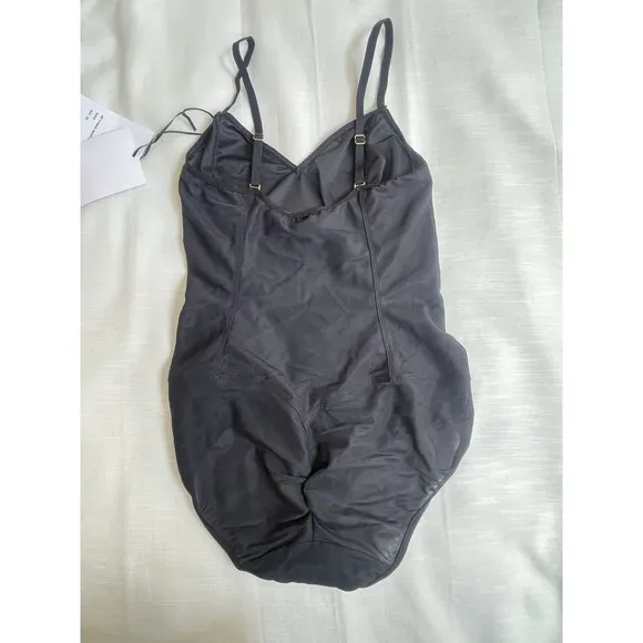 ITEM m6 All V-Neck Mesh Compression Bodysuit In Black Sz M New