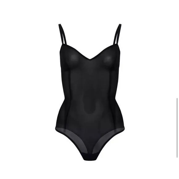 ITEM m6 All V-Neck Mesh Compression Bodysuit In Black Sz M New