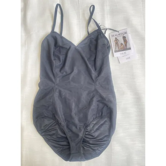ITEM m6 All V-Neck Mesh Compression Bodysuit In Black Sz M New