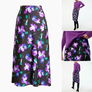 J. Crew Satin Midi Skirt Floral Printed Bias Slip A-Line Elastic Waist Band