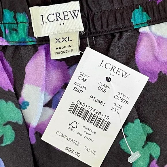 J. Crew Satin Midi Skirt Floral Printed Bias Slip A-Line Elastic Waist Band