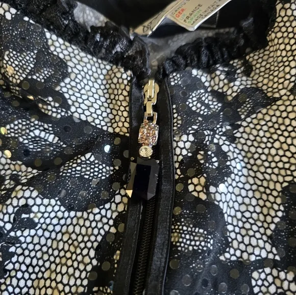 Joseph Ribkoff Jacket Size 10 Black Lace Brocade Sparkle Zip Up Blazer Top NWT