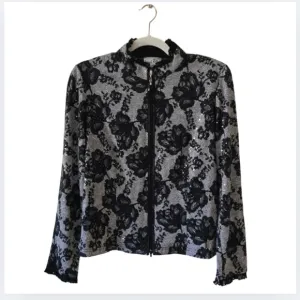 Joseph Ribkoff Jacket Size 10 Black Lace Brocade Sparkle Zip Up Blazer Top NWT