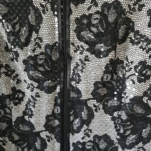 Joseph Ribkoff Jacket Size 10 Black Lace Brocade Sparkle Zip Up Blazer Top NWT