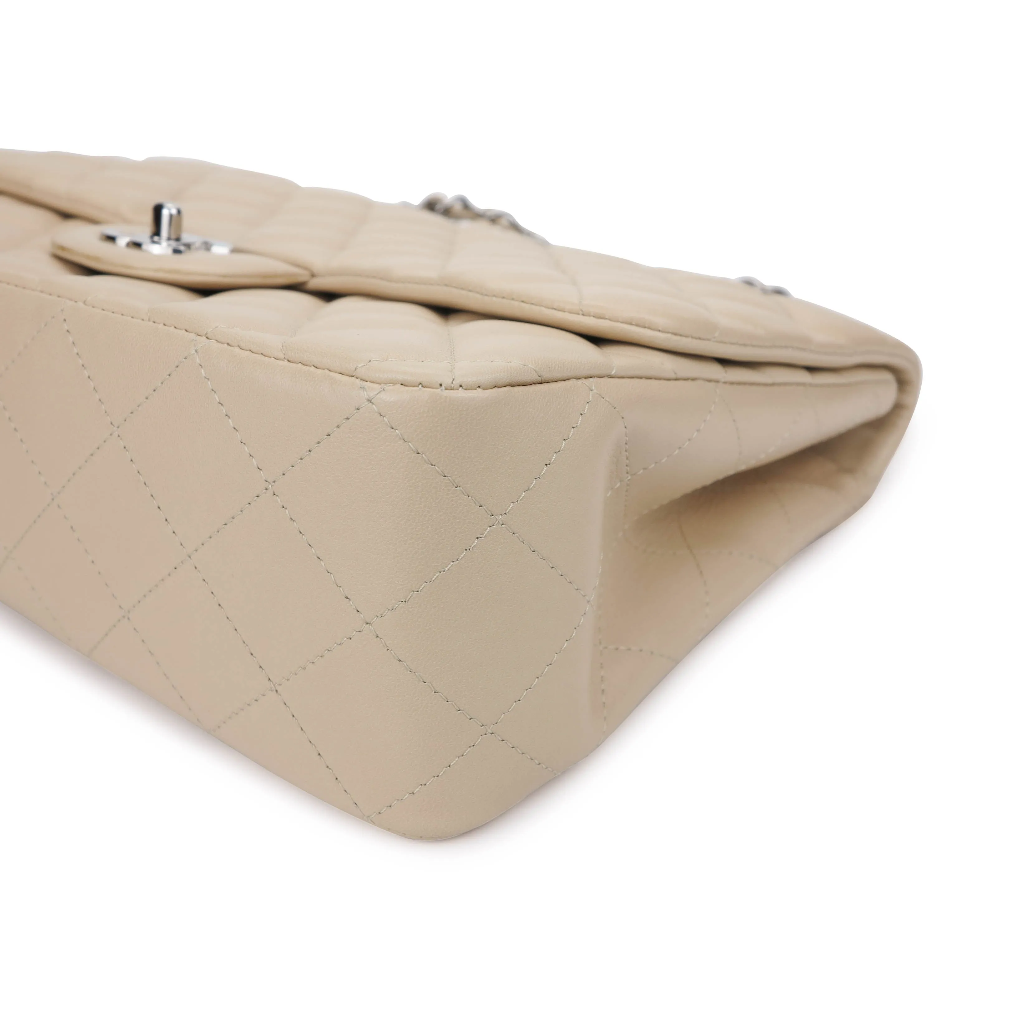 Jumbo Classic Single Flap Bag in Beige Clair Lambskin