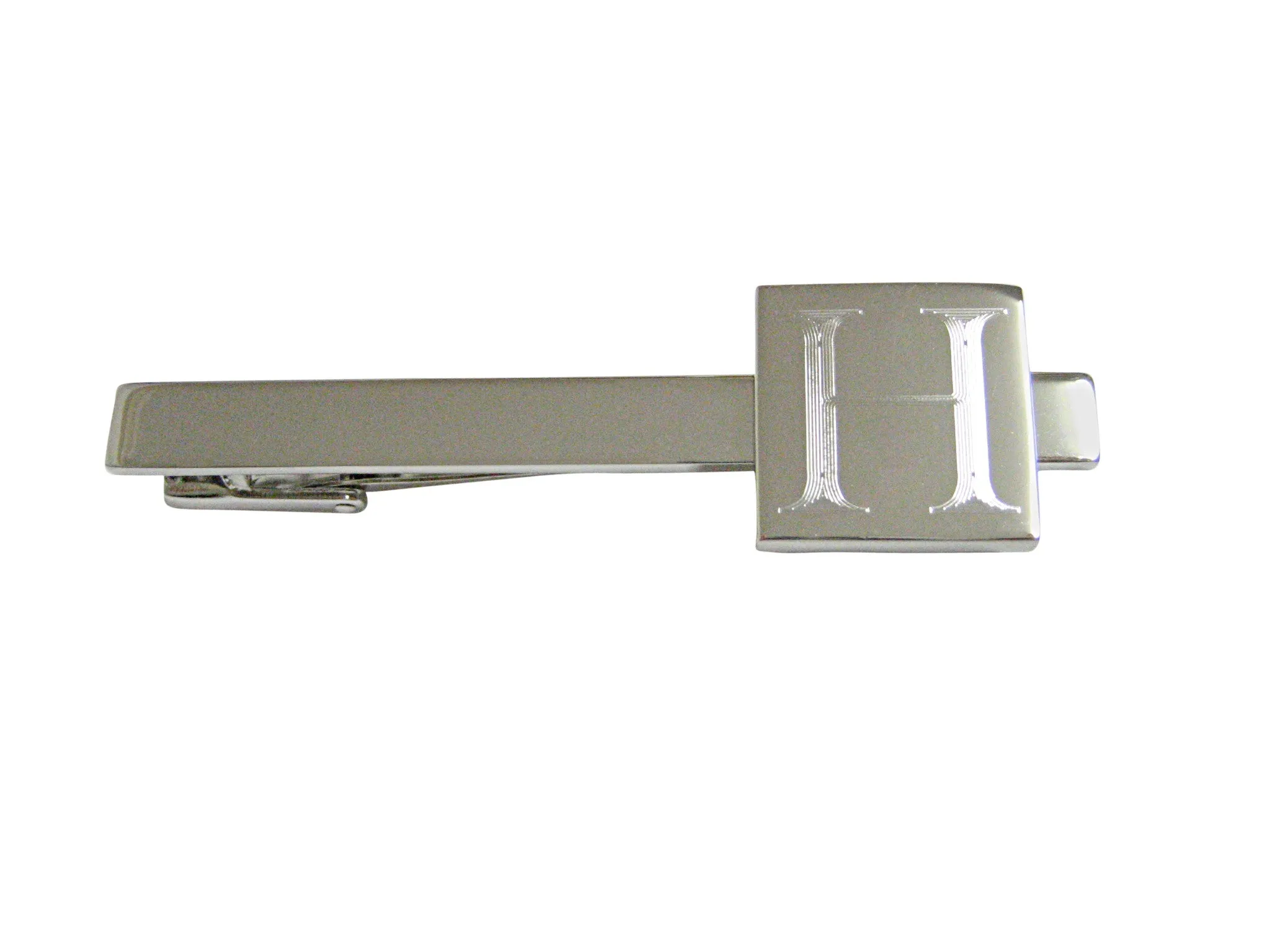 Letter H Etched Monogram Square Tie Clip