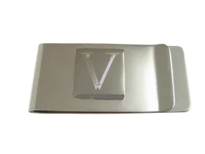 Letter V Etched Monogram Money Clip