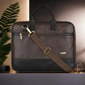 LOREM Brown & Black Color Faux Leather 10L Messenger Bag For Men & Women (BG33)
