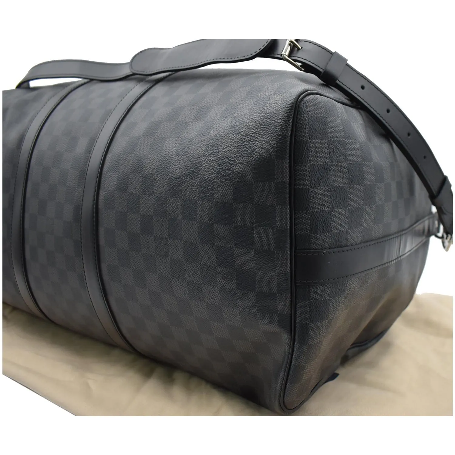 LOUIS VUITTON Keepall 55 Damier Graphite Bandouliere Travel Bag Black