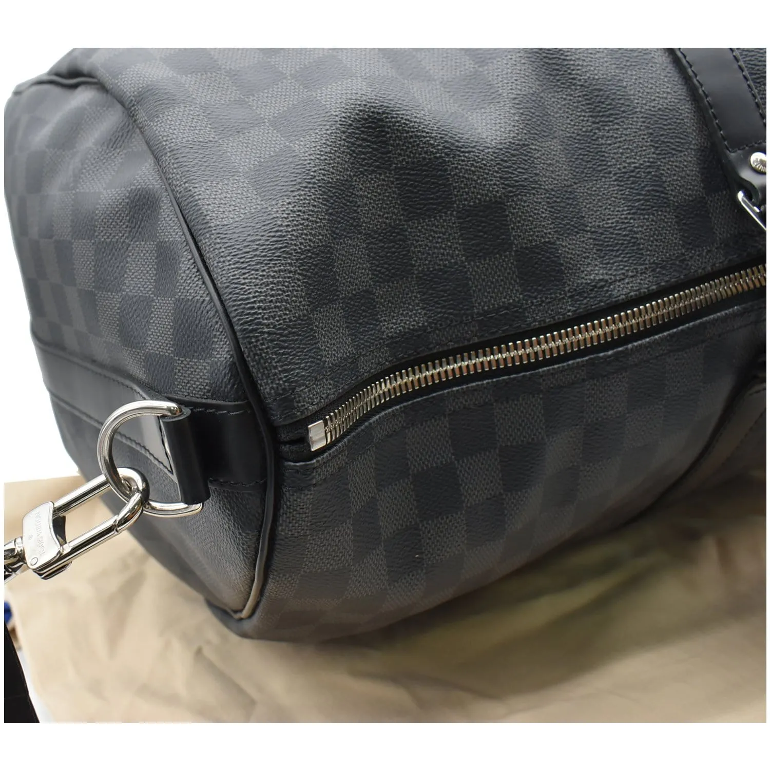 LOUIS VUITTON Keepall 55 Damier Graphite Bandouliere Travel Bag Black