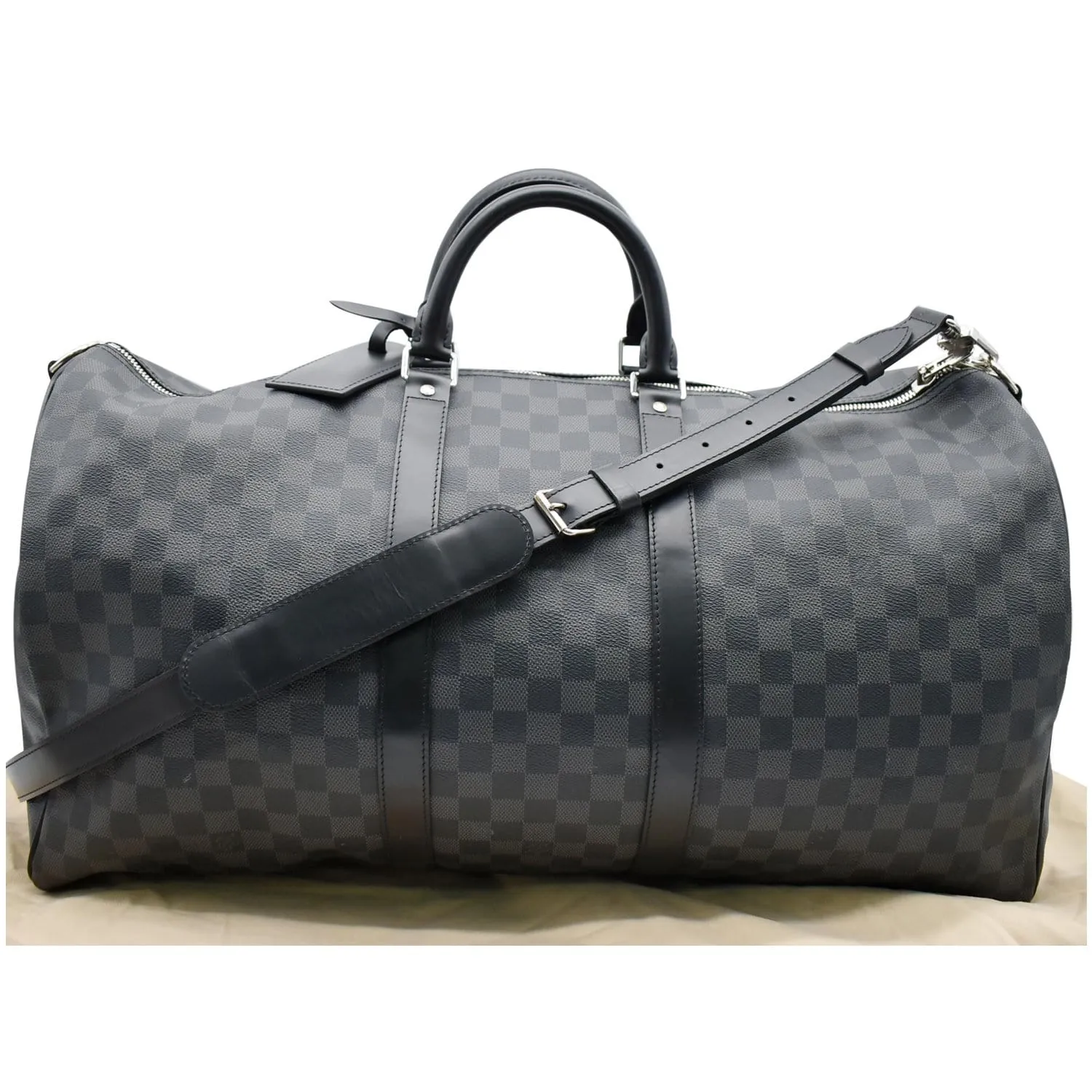 LOUIS VUITTON Keepall 55 Damier Graphite Bandouliere Travel Bag Black