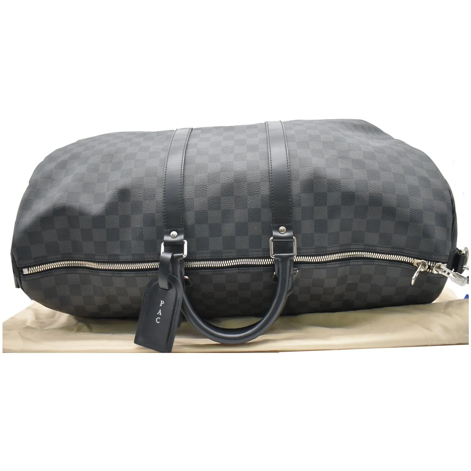 LOUIS VUITTON Keepall 55 Damier Graphite Bandouliere Travel Bag Black