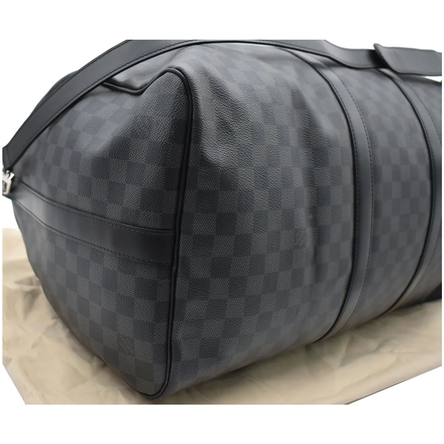 LOUIS VUITTON Keepall 55 Damier Graphite Bandouliere Travel Bag Black