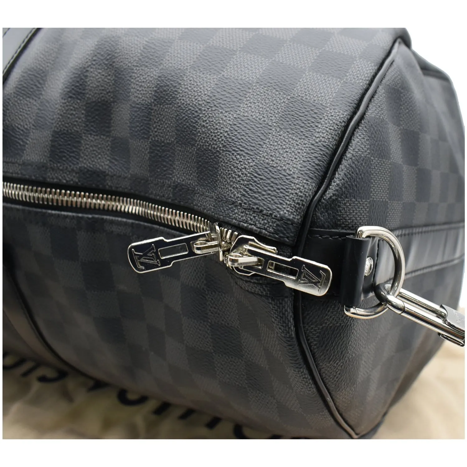 LOUIS VUITTON Keepall 55 Damier Graphite Bandouliere Travel Bag Black