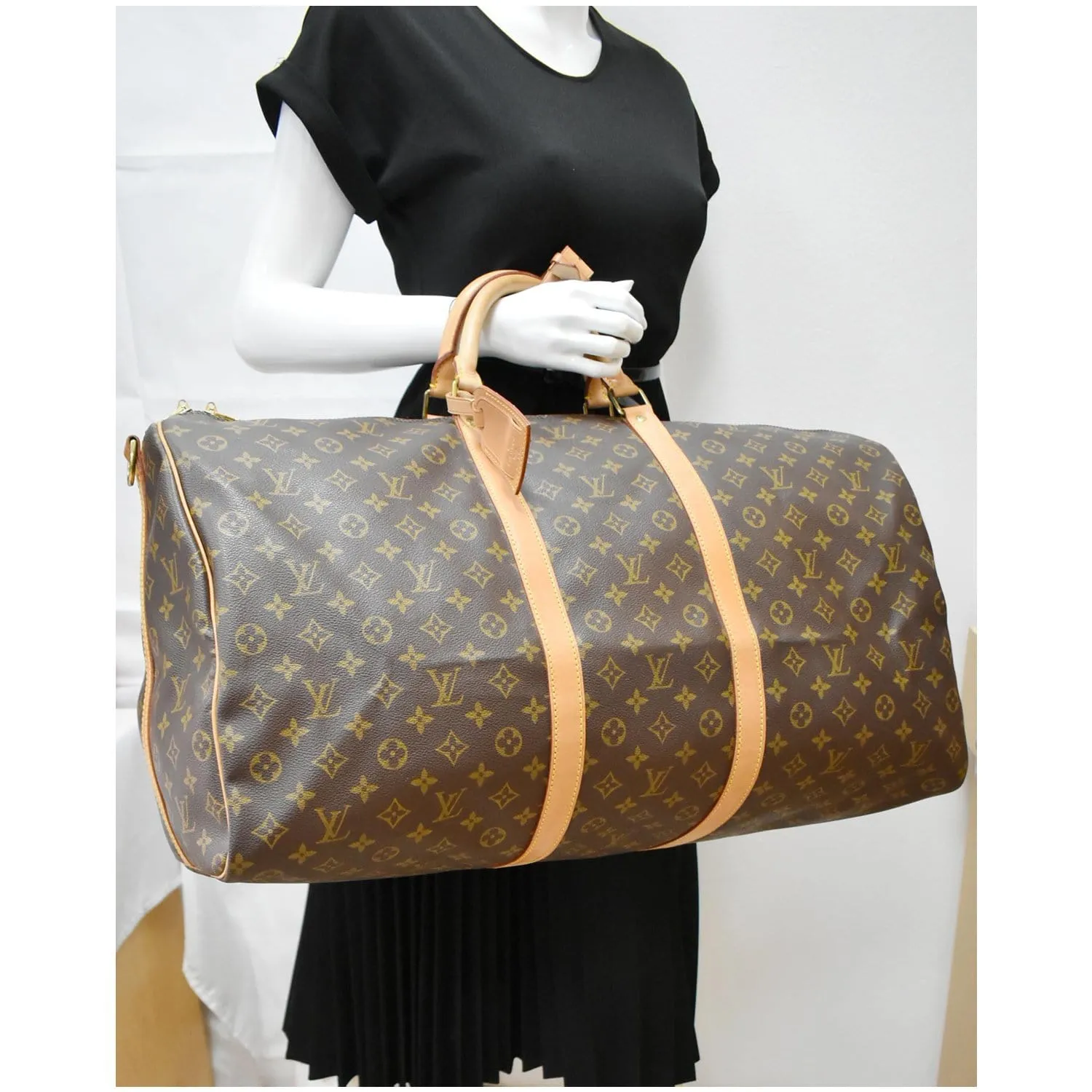 LOUIS VUITTON Keepall 60 Bandouliere Monogram Canvas Travel Bag Brown