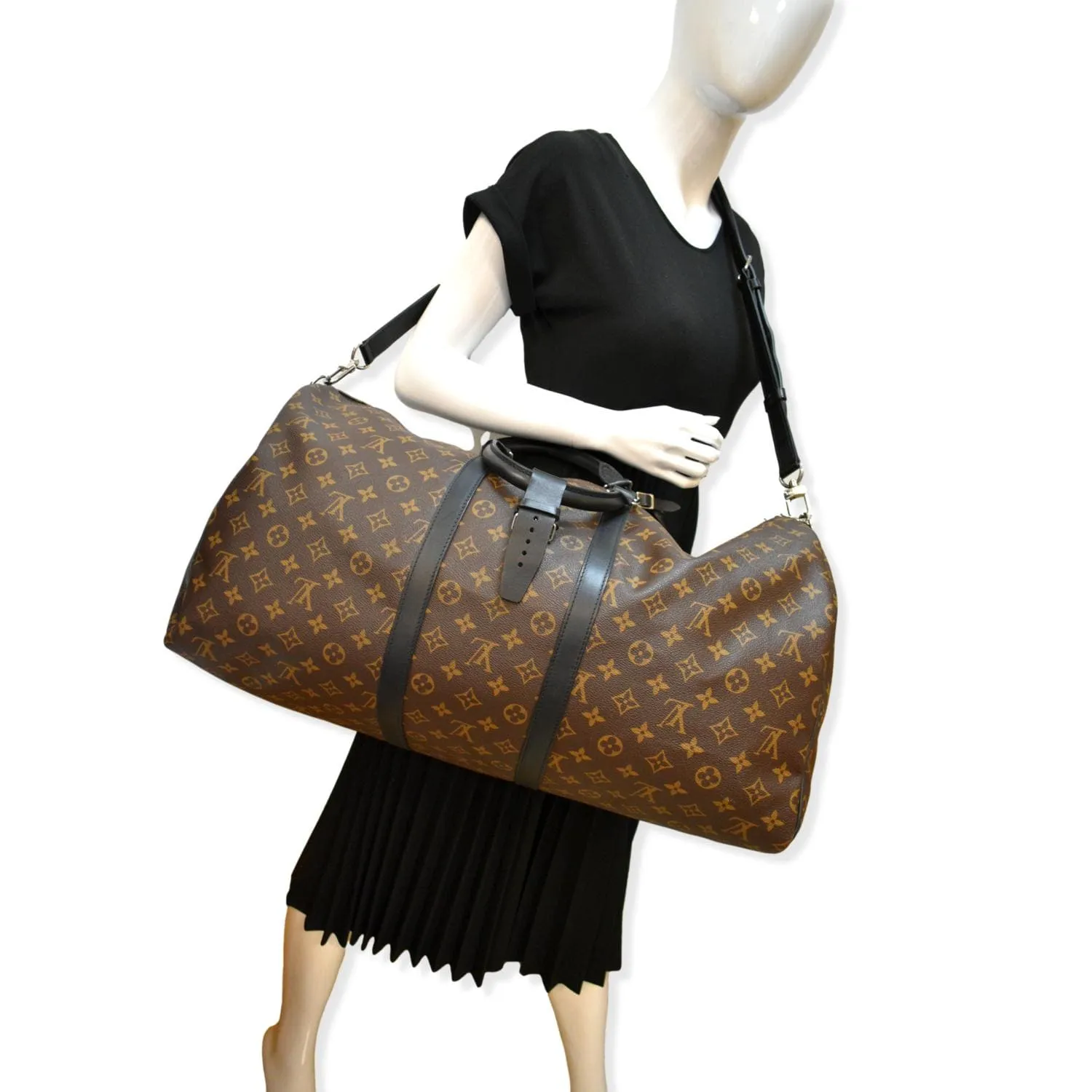 LOUIS VUITTON Keepall Bandouliere 55 Monogram Canvas Travel Bag Brown