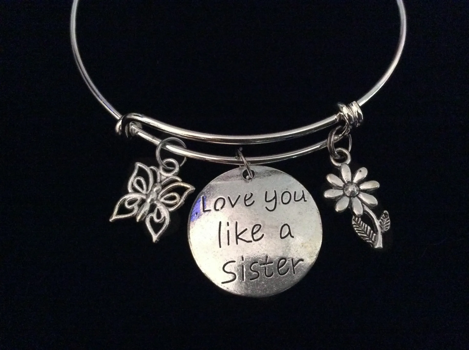 Love You Like A Sister Expandable Charm Bracelet Silver Adjustable Wire Bangle Trendy Gift