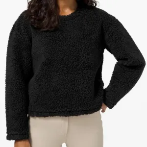 LULULEMON Wool Whenever Crew Sweater Sherpa Teddy Pullover Black - Size 4