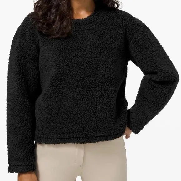 LULULEMON Wool Whenever Crew Sweater Sherpa Teddy Pullover Black - Size 4