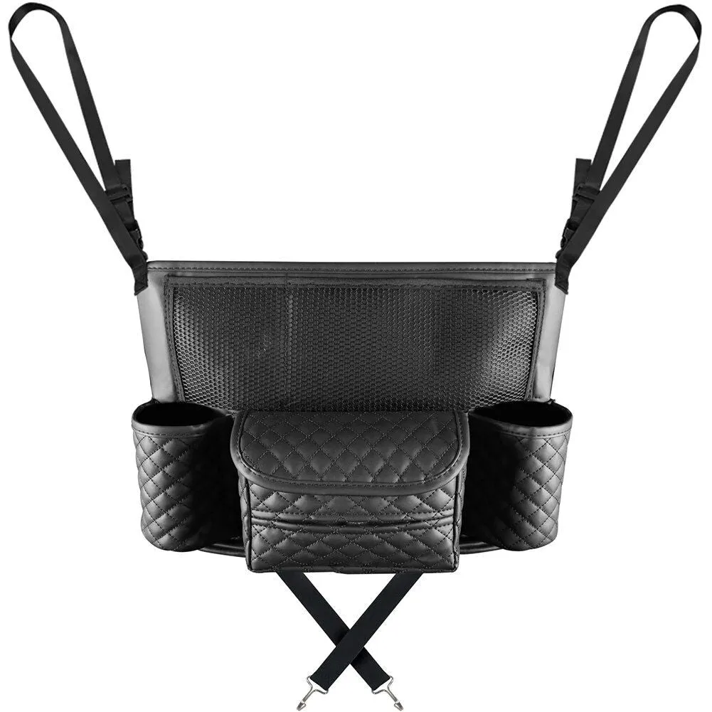 Luxurious Leather Car Seat Storage Bag with Drink Holders