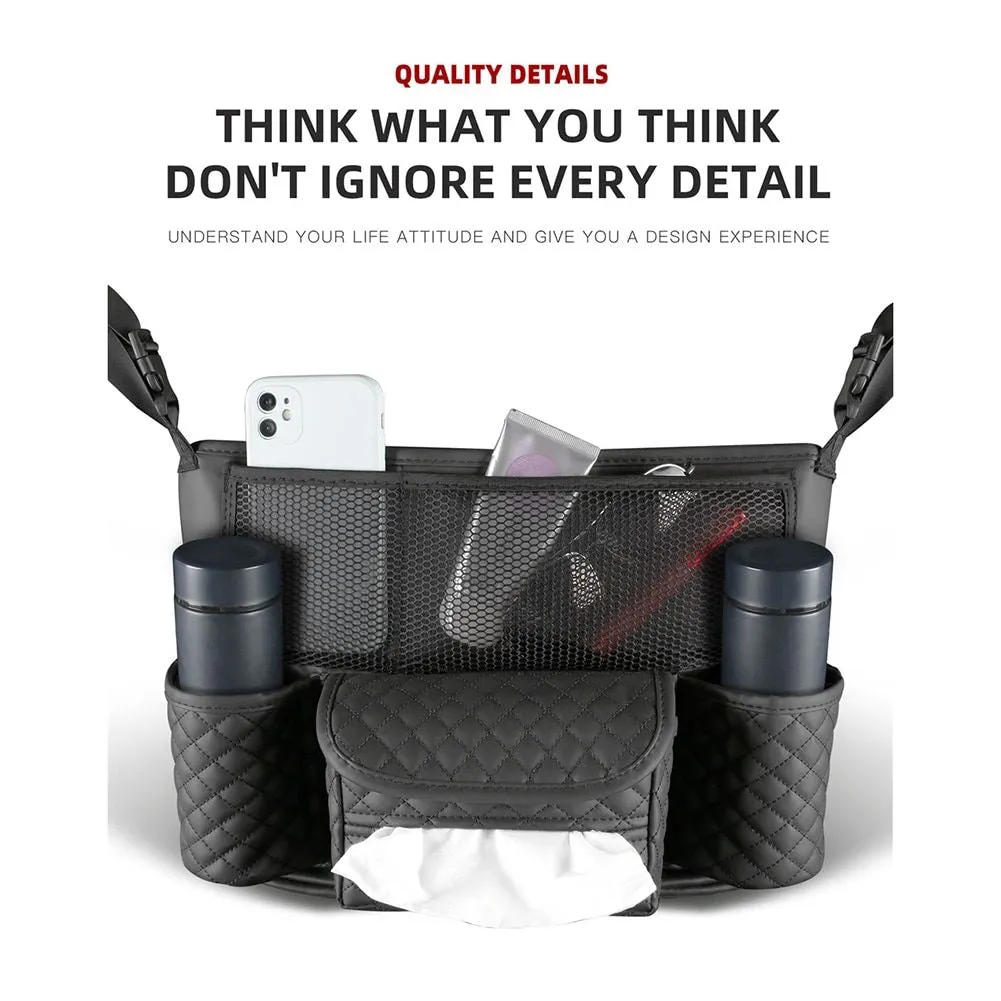 Luxurious Leather Car Seat Storage Bag with Drink Holders