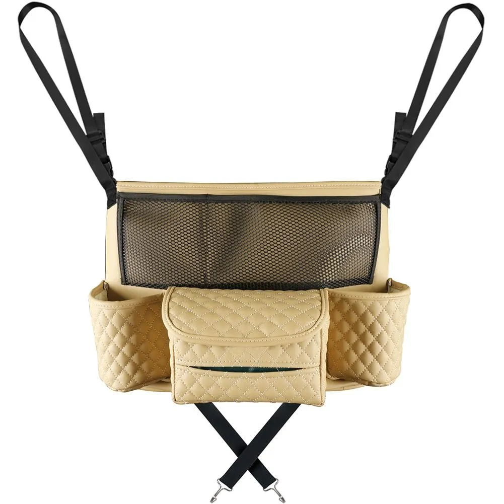 Luxurious Leather Car Seat Storage Bag with Drink Holders