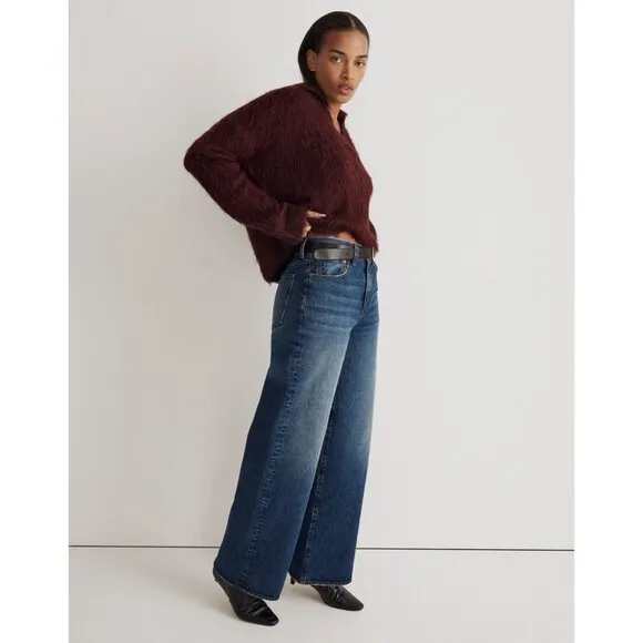 Madewell Size XXS Brushed Polo Sweater Heather Currant Fuzzy Knit Pullover NWT
