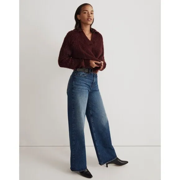 Madewell Size XXS Brushed Polo Sweater Heather Currant Fuzzy Knit Pullover NWT