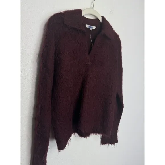 Madewell Size XXS Brushed Polo Sweater Heather Currant Fuzzy Knit Pullover NWT