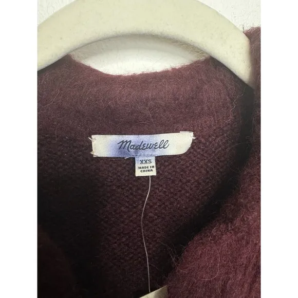 Madewell Size XXS Brushed Polo Sweater Heather Currant Fuzzy Knit Pullover NWT