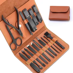 Manicure Pedicure Kit, Nail Clippers Set, Fingernail and Toenail Clipper Cutters, 16 Pieces Stainless Steel Professional Nail Care Tools with Travel Leather Case for Men Women Valentines Gift