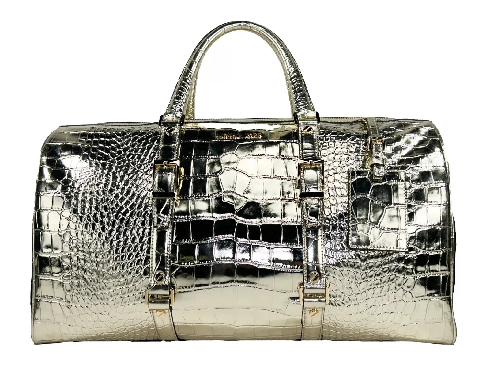 Michael Kors Bedford Travel XL Embossed Duffle Bag Weekender Gold