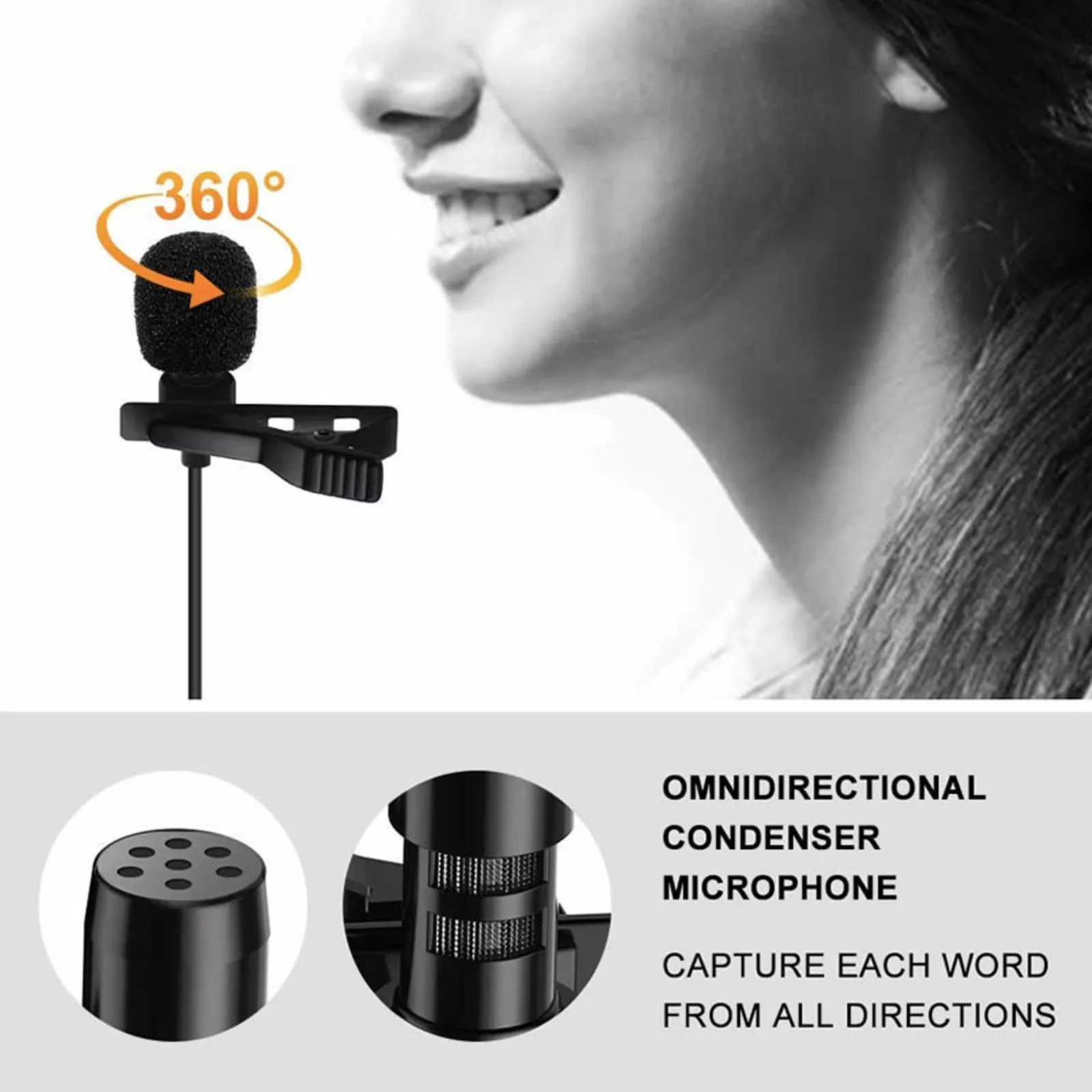 Micronic 3 Pin XLR Phantom Power Lavaliere Lapel Omni-Directional Microphone 3 Metre Cable Length