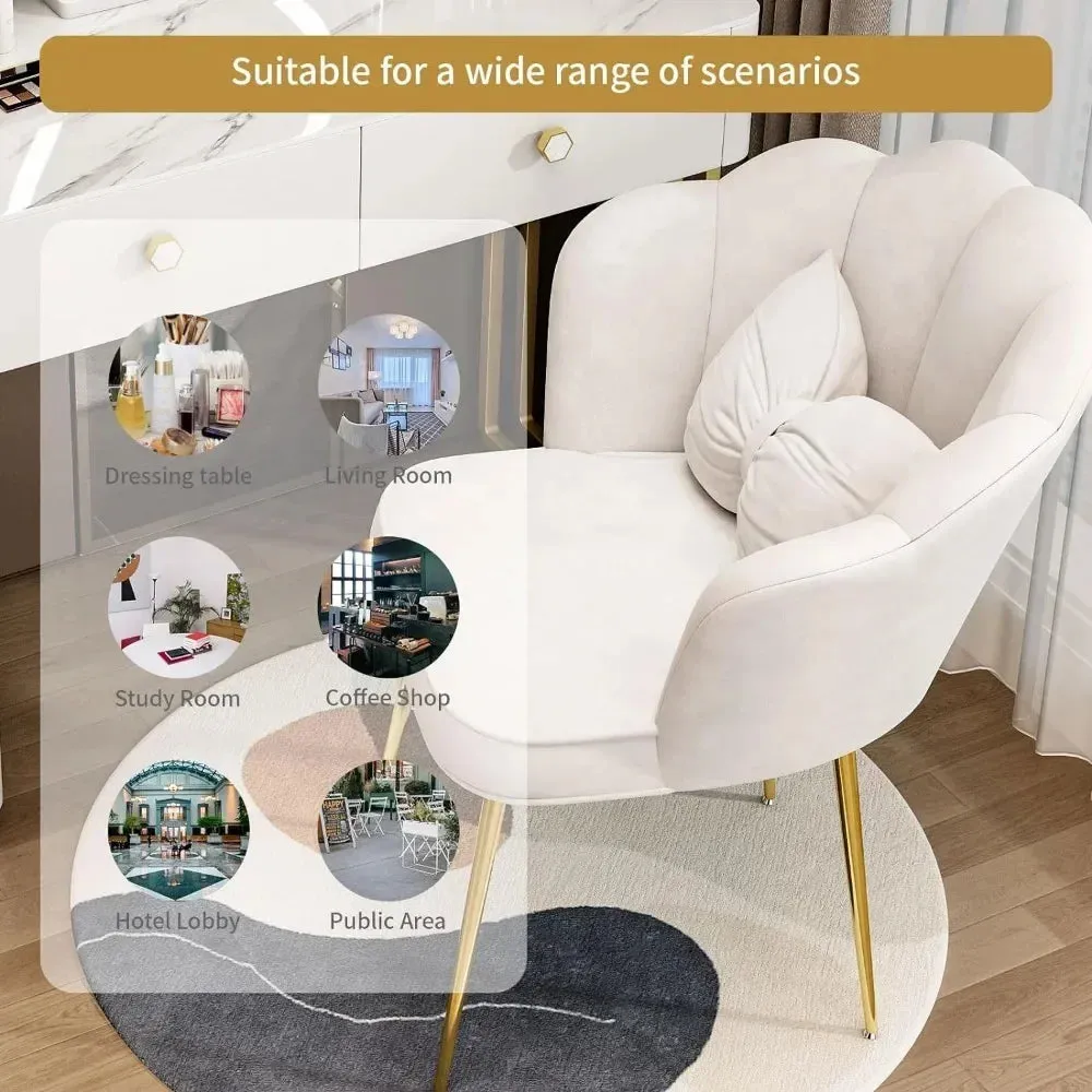 Modern Makeup Vanity with LED Mirror, 6 Drawers, Rock Slab Countertop, and Storage Chair