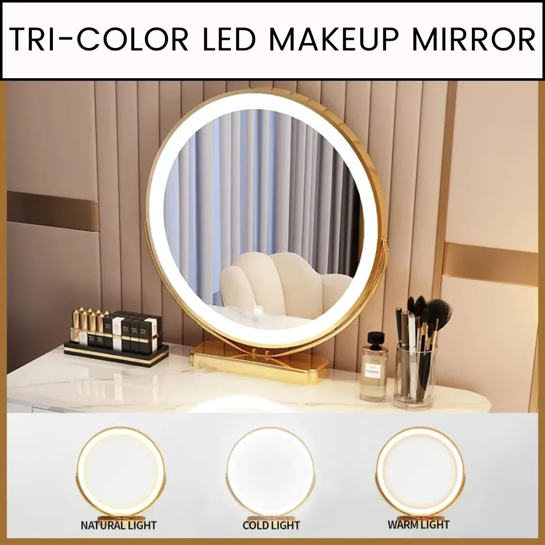 Modern Makeup Vanity with LED Mirror, 6 Drawers, Rock Slab Countertop, and Storage Chair