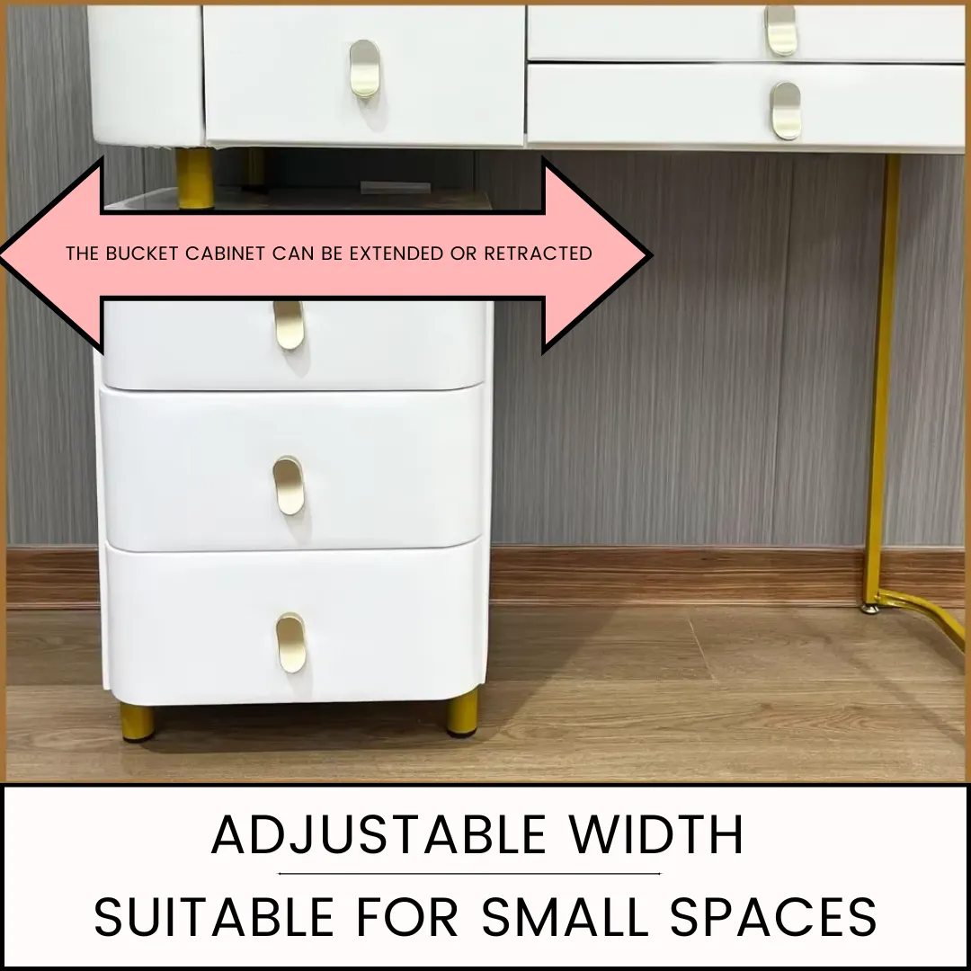 Modern Makeup Vanity with LED Mirror, 6 Drawers, Rock Slab Countertop, and Storage Chair
